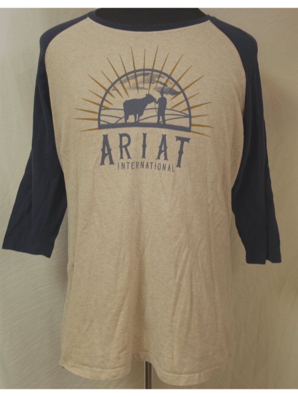 Ariat Real International Womens 1X Beige and Navy 3/4 Sleeve Classic Fit T-Shirt